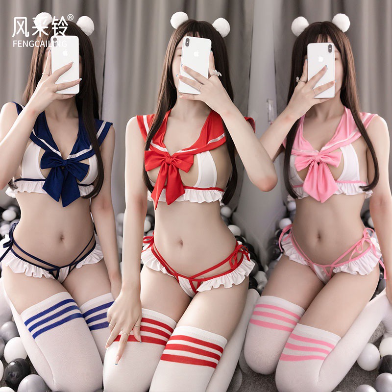 Cordones más el tamaño de lencería sexy uniforme tentación divertido de tres puntos traje de pasión vinculante ropa interior lindo