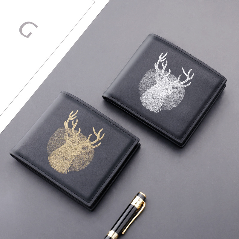 Yi Lu Ping Una cartera corta de los hombres de la licencia de conducir personalizada estudiante universitario simple ultra-delgada multi-tarjeta de la marca de moda billetera