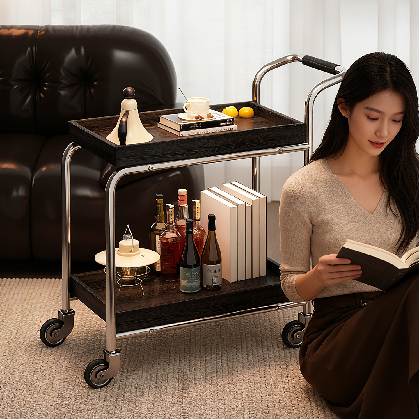 Sofa Side Table, Movable Coffee Table, Living Room, Home Side Cabinet, Trolley, Second-Hand Solid Wood Multi-Functional Storage Rack