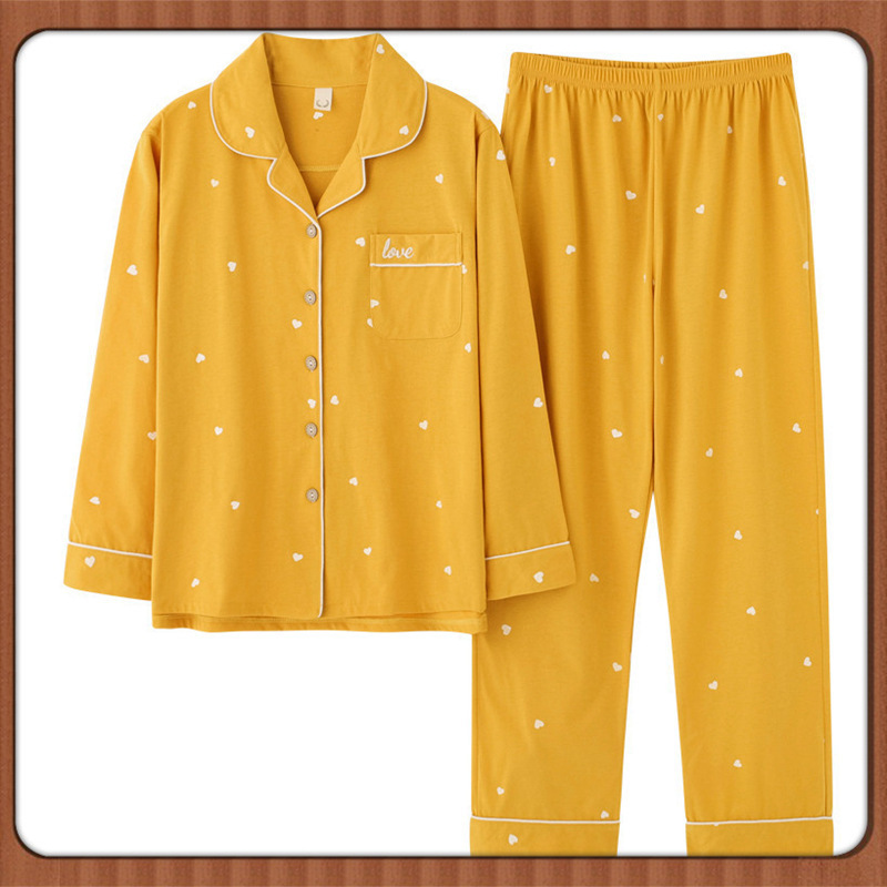 Middle-aged mom 100% cotton pajamas Women's Spring and Autumn long-sleeved cardigan can be worn outside casual autumn homewear