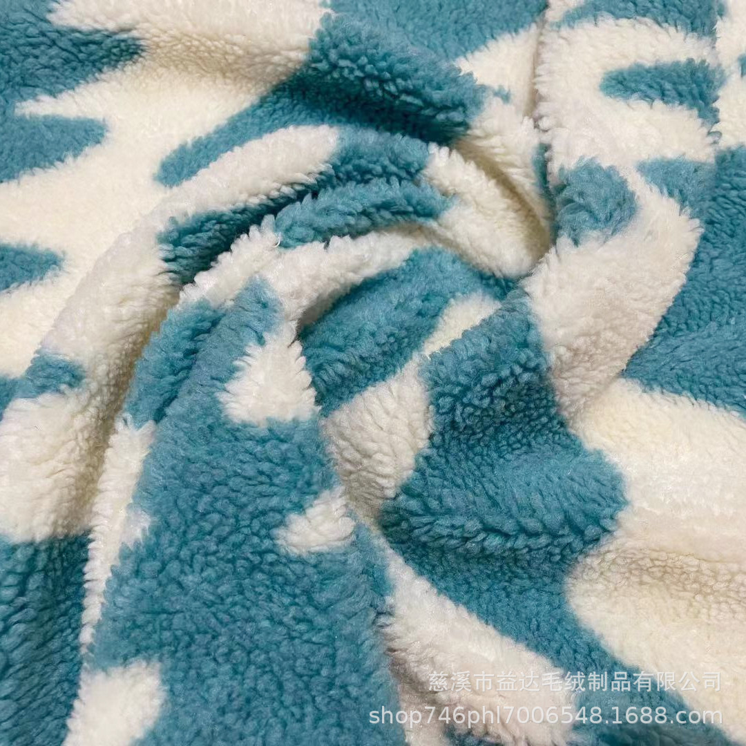 绿色波浪纹羊羔毛 全涤白色提花羊羔绒 服装鞋帽人造颗粒绒面料