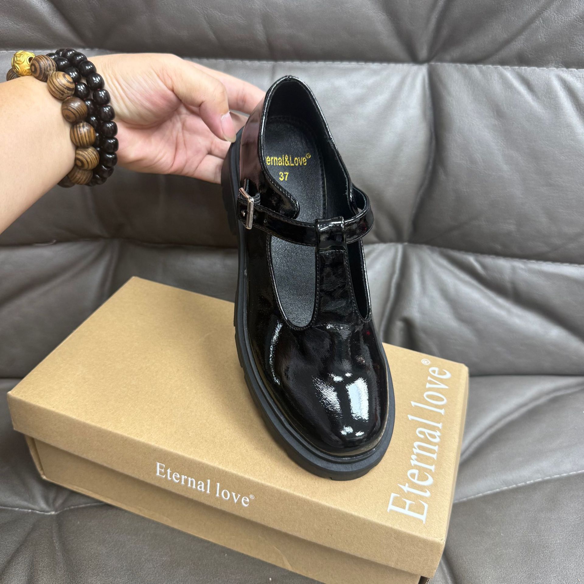 欧美外贸玛丽珍小皮鞋女圆头小方跟厚底单鞋子鞋子