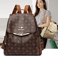 嶝麗袋鼠雙肩包女2023新款休閒大容量媽咪包時尚軟皮旅行背包批發