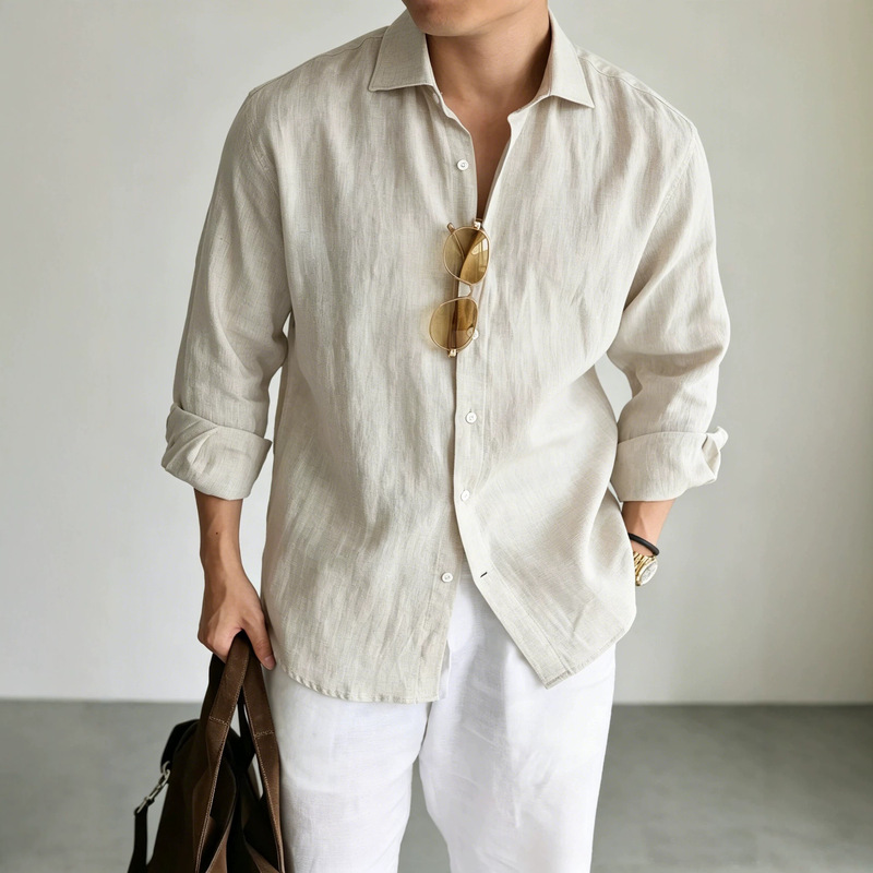 French Rain-Dew Linen 100% Pure Linen Casual Long-Sleeve Shirt for Men, Relaxed Old-Money Style Summer Shirt French Rain-Dew Linen 100% Pure Linen Casual Long-Sleeve Shirt for Men, Relaxed Old-Money Style Summer Shirt