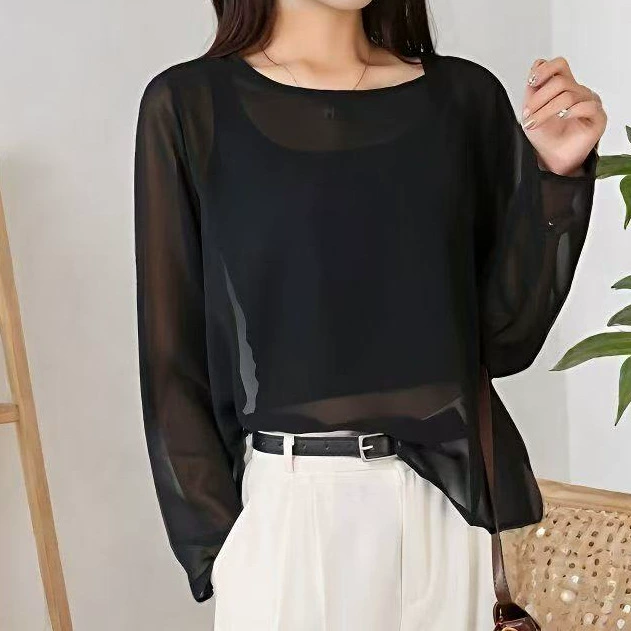 2025 новых летних топов с юбками, длинные свободные тонкие блузки, универсальные и стильные, другие обычные круглые вырезы