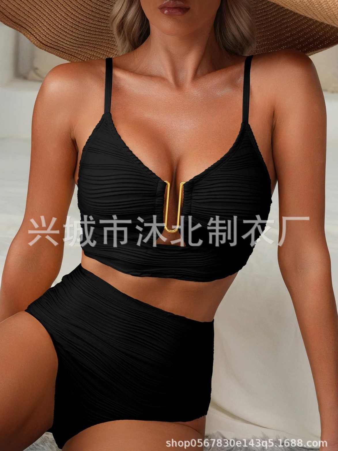Bikini de Cintura Alta para Mujer de Poliéster para Natación y Fitness