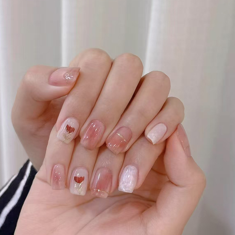 Cool Flower Bow Marble Pattern Smudged Fake Nail Patches Removable Wearable Nails 24 Pieces Cool Flower Bow Marble Pattern Smudged Fake Nail Patches Removable Wearable Nails 24 Pieces