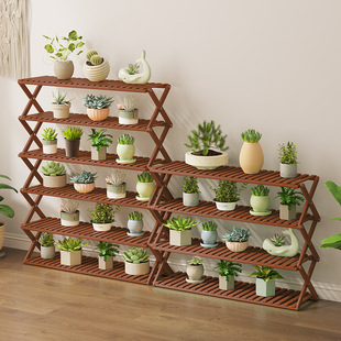 Installation-Free Flower Stand Non-Solid Wood Household Foldableing Balcony Living Room Multi-Layer Succulent Pothos Flower Pot Storage Shelf Floor-Standing