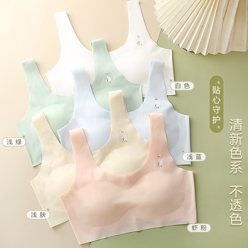 下着女子学生中学の少女の発育期の無痕の下着の女の子の12-15歳の運動のベストの氷の糸の薄い金|undefined