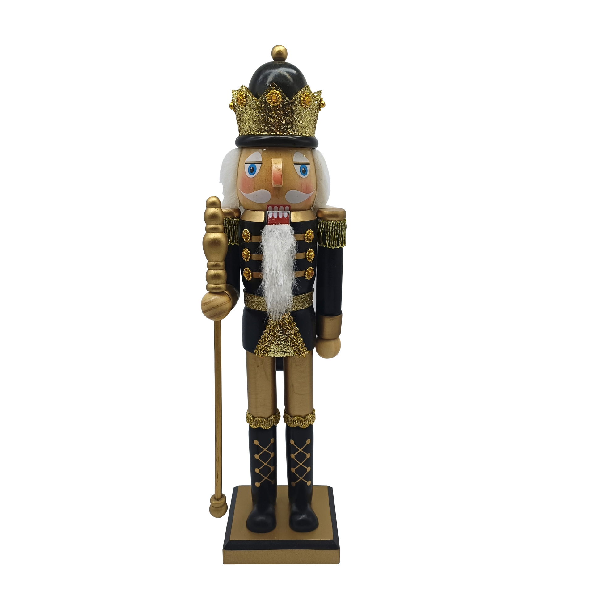 Nueva Boutique decoración de la estatua del cascanueces de madera de navidad, oro negro y polvo flash, adornos de soldados del Rey