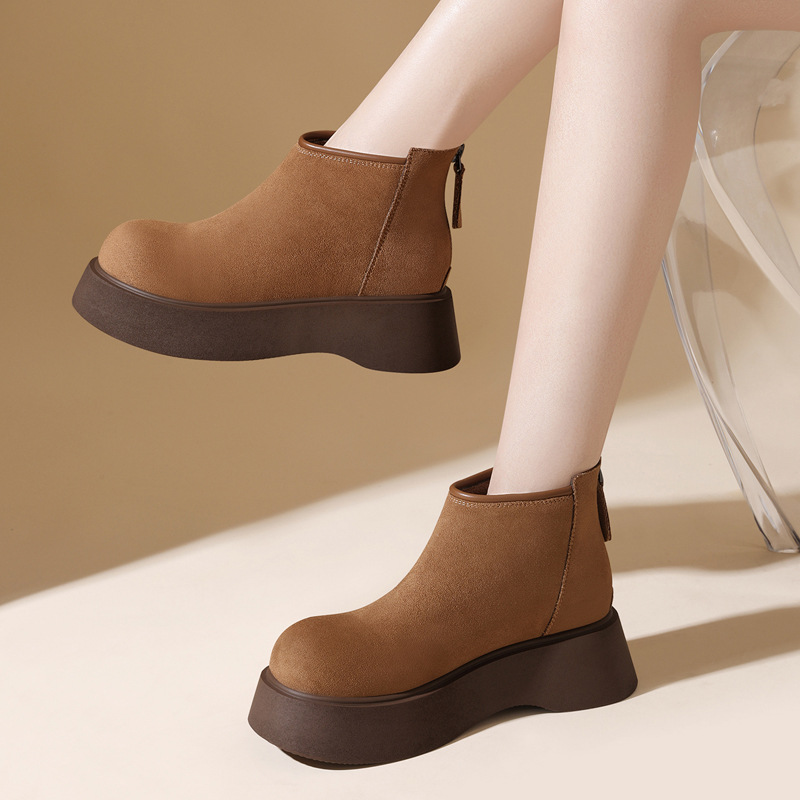 Fashion Matte Soft Leather Short Boots For Women 2025 Autumn Winter New Style Bare Boots Versatile Fashion Thick Sole Martin Short Boots_vogvips.com