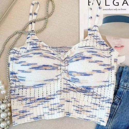 Rainbow striped knitted suspenders for small women xs sweet hottie short top summer outer wear design tube top