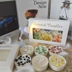2025新款香薰蜡烛套装茶蜡干花晶石大豆蜡礼盒套装彩色亮片跨境送