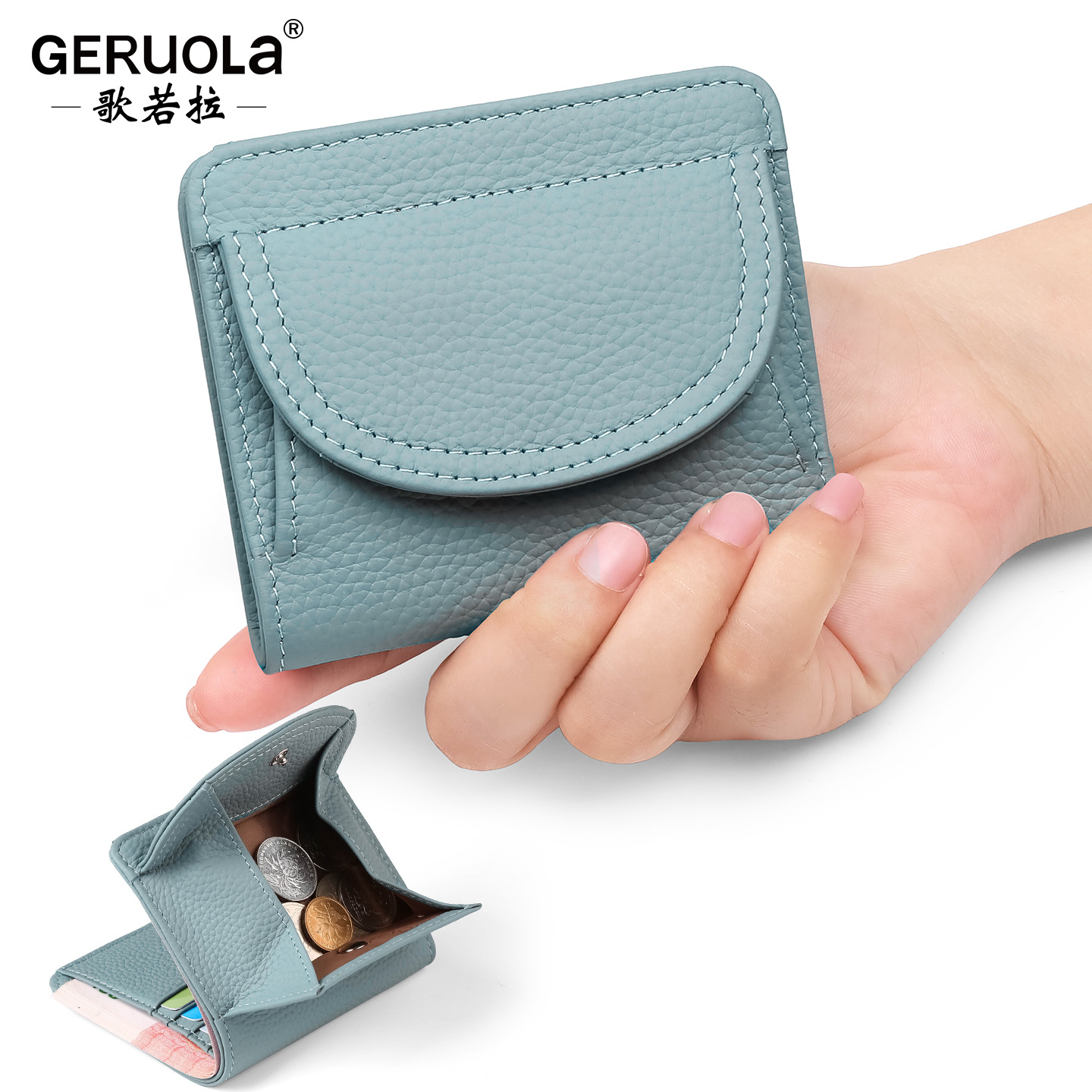 Cartera japonesa para mujeres, bolso de cambio de cuero, bolso de moda ultra delgado, mini bolso de cuero corto de cabeza image 1