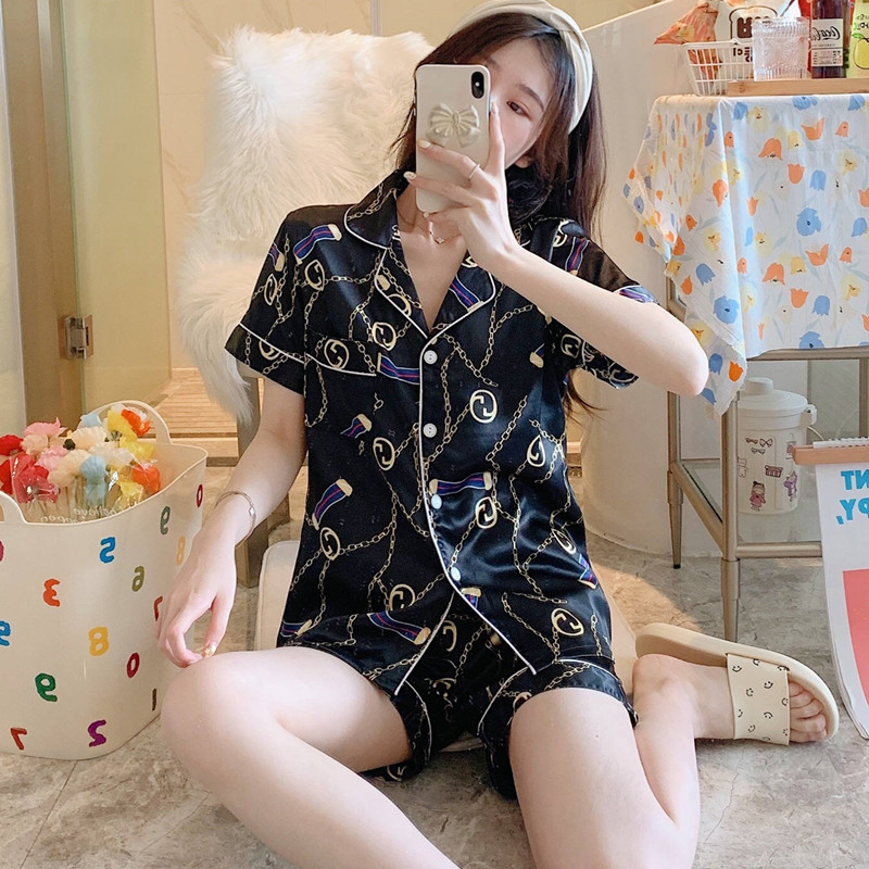 帮手描述图:睡衣女丝绸女士夏季短袖仿真丝冰丝薄款舒适家居服套