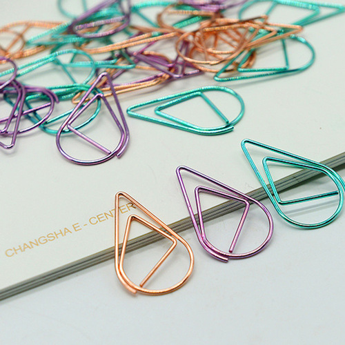 Simple water drop shaped paper clips, cute metal bookmarks, paper clips, office supplies, hand ledgers, decorative stationery wholesale