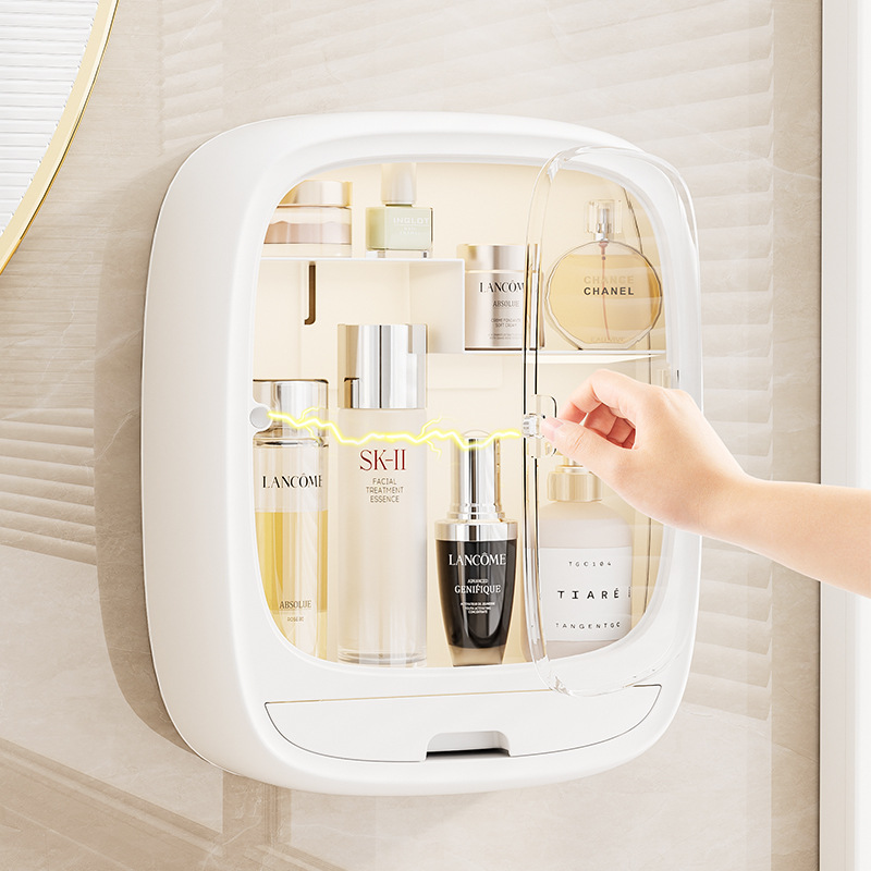 Bolan caja de almacenamiento de cosméticos montado en la pared baño sin golpes a prueba de polvo baño lavabo estante de almacenamiento