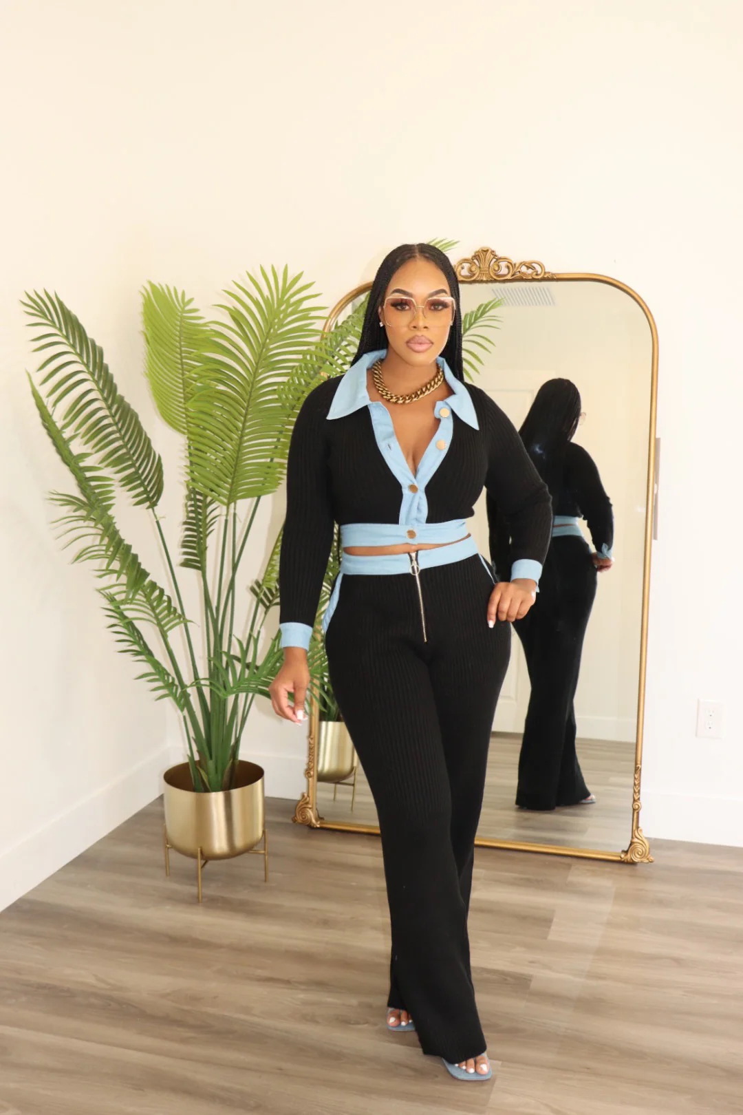 Abbigliamento donna sexy monopetto slim retro polo slim maglia pantaloni maglione due set_voghion.com