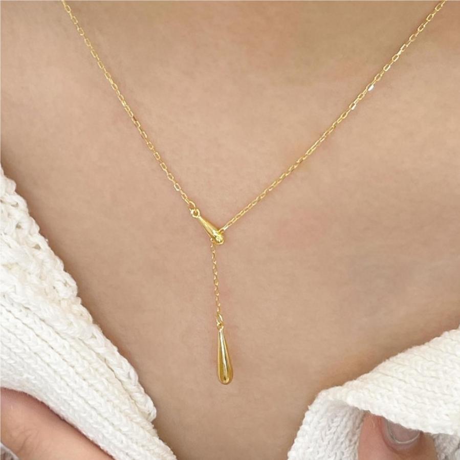 Water Droplets Pattern 925 Sterling Silver Cable Chain Plating Water Droplets Pendant Necklace