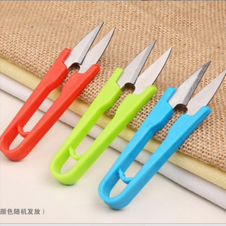 Tijeras de hilo con mango de color en forma de U, tijeras de punto de cruz, tijeras domésticas, tijeras pequeñas multiusos, tijeras de hilo X en stock