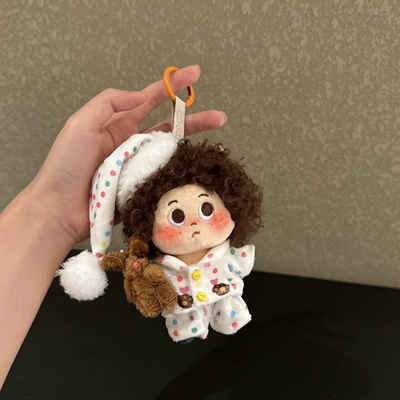 Pluş açarlıqlar | Curly Hair Plush Doll - polka-dot-pajamas-chocolate-explosion-pendant