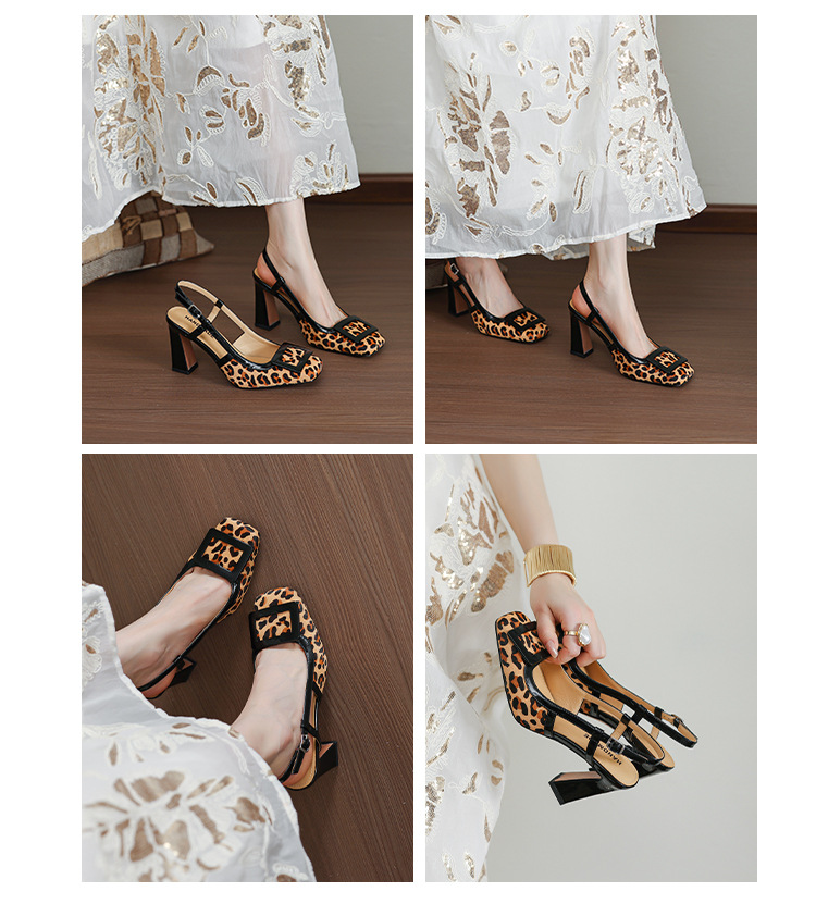 Sandal cao gót nữ hở mũi họa tiết da báo chấm bi, gót 9 cm — vằn báo chi tiết 10