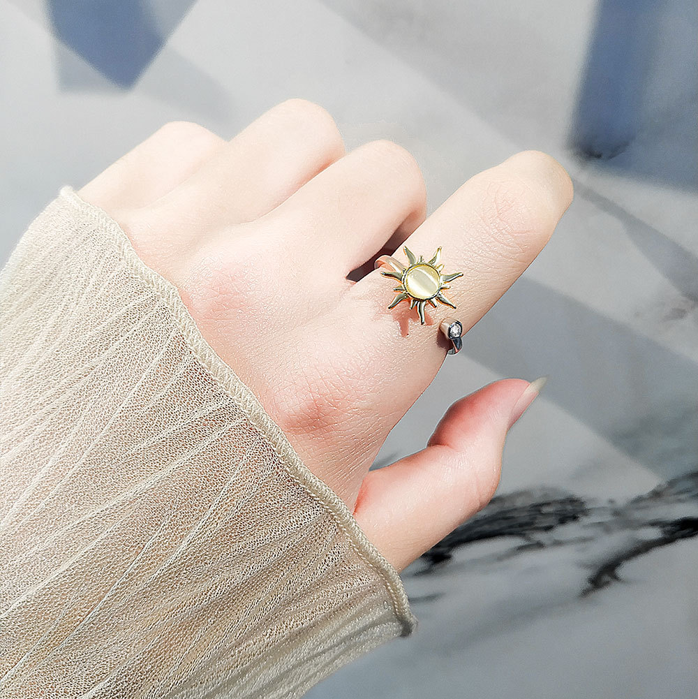 Sunflower Rotating Anxiety Ring Adjustable Open Stackable Band_voghion.com