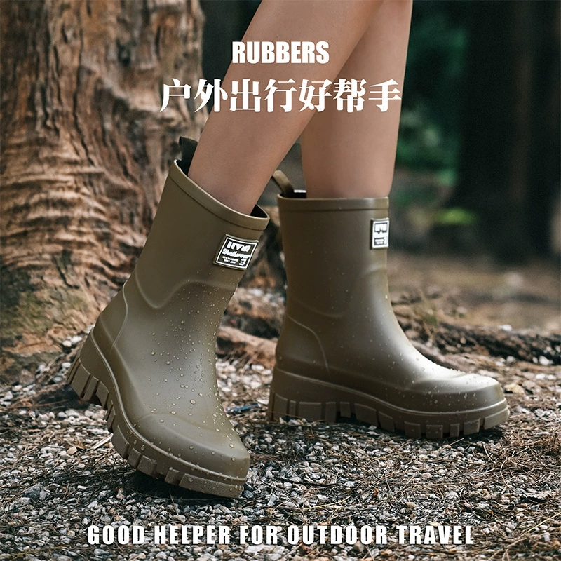 Новые модные повседневные женские резиновые сапоги до середины икры для ношения на улице, тонкие резиновые сапоги, нескользящие, водонепроницаемые, резиновые туфли для кухни на открытом воздухе для женщин
