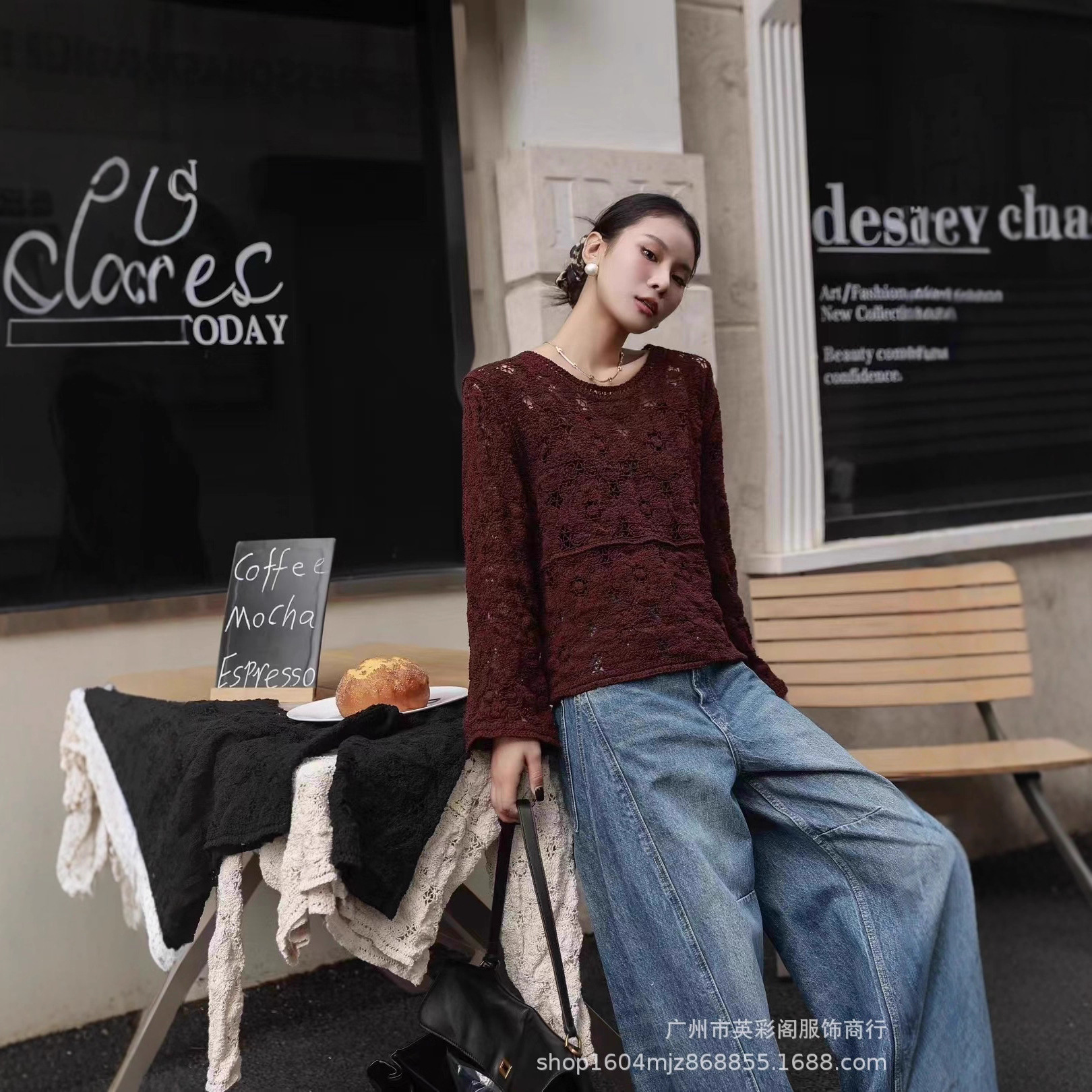 Retro Romantic Crocheted Cut Out Knitwear for Women in Autum Niche High-End Lazy Style Elegant Blouse Top