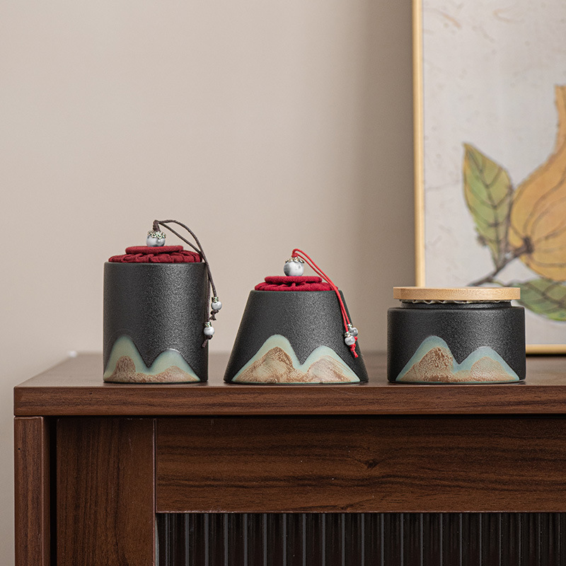 Creative Rough Pot Tea Can for Yuen Shan Glaze, Gongfu Tea Set Red and Green Pu'er Tea Wake-up Can, Storage and Sealing Canister
