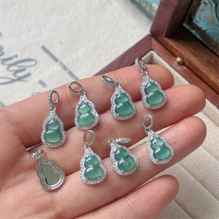 Small sweet potato explosions s925 silver inlaid cold feeling natural blue water jadeite A goods dangerous material gourd Fulu pendant pendant pendant