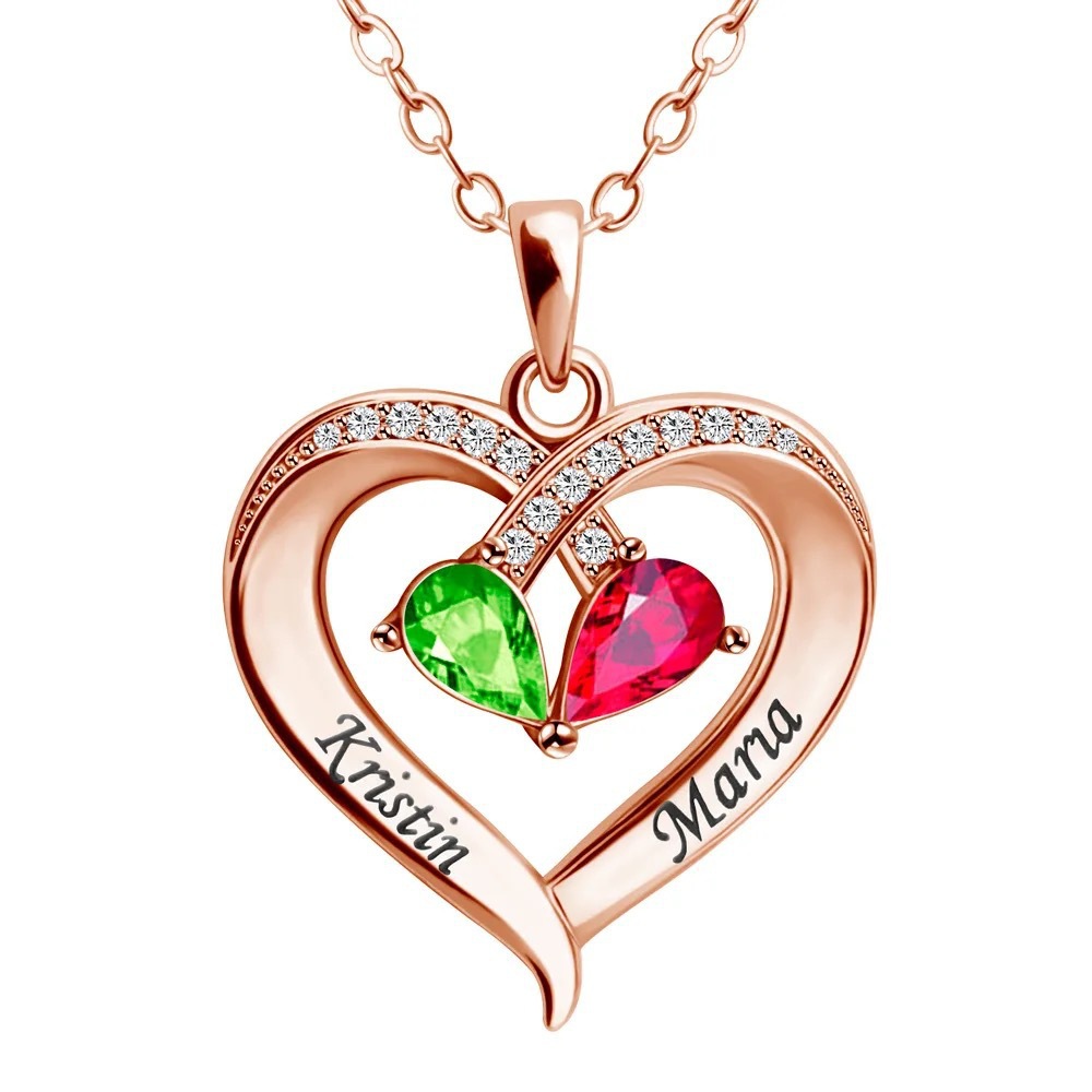 Cross-Border Amazon S925 Sterling Silver Necklace for Women 12 Birthstone Peach Heart Pendant Birthday Gift for Girlfriend Rose Gold