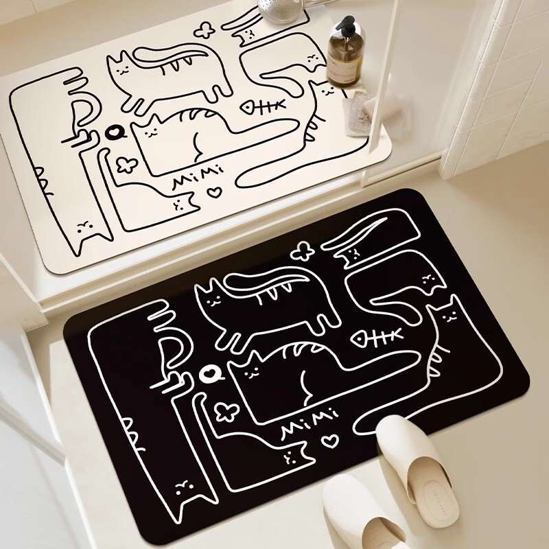 Simple Line Kitten Household Absorbent Easy-drying Foot Mat Entry Dirty-resistant Anti-slip Mat Bathroom Diatom Mud Mat