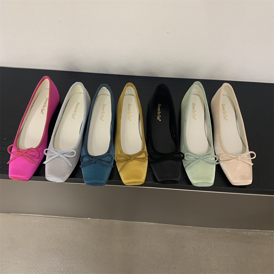 Inner Height apricot Single-layer Shoes Women's Spring New Arrival Shoes Gentle Retro Casual Thick-soled Ballet Pea Shoes