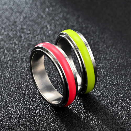 New Decorative Stainless Steel Rotating Night Light Ring for Overseas Amazon Cross-border E-commerce, Stress Relief and Anxiety Relief Titanium Steel Finger Ring