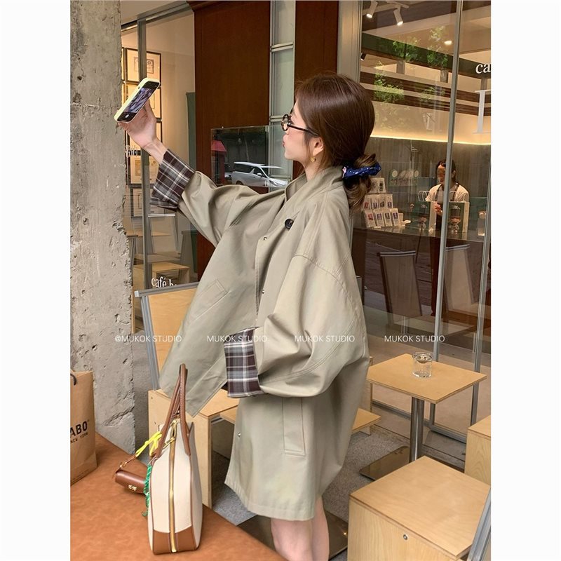 高级经典撞色风衣外套廓形显瘦宽松英伦风大衣新中式女外套春秋