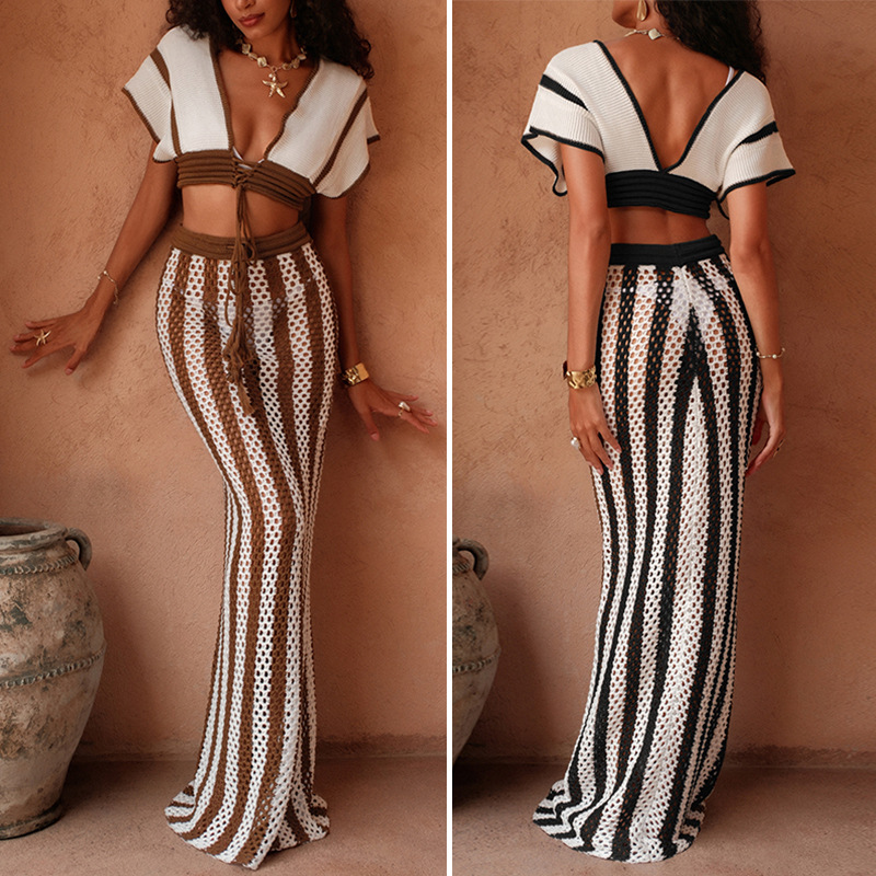 Амазонка Traje superior con cordones de punto nuevo transfronterizo sexy bikini playa blusa falda