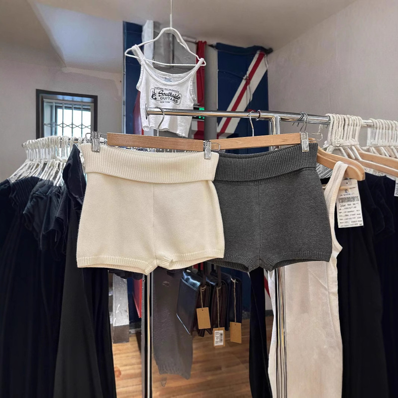 BM Style American Style New Style Turn-up Knitted Shorts Leggings Women's Bm Hot Girl Slim-fit Outer Hip Casual Pants