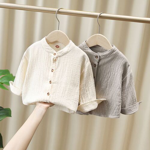 Men and girls 'shirts in spring and autumn, new children's cotton and linen shirts, thin Western-style men and women's baby bottoming shirts, warm tops