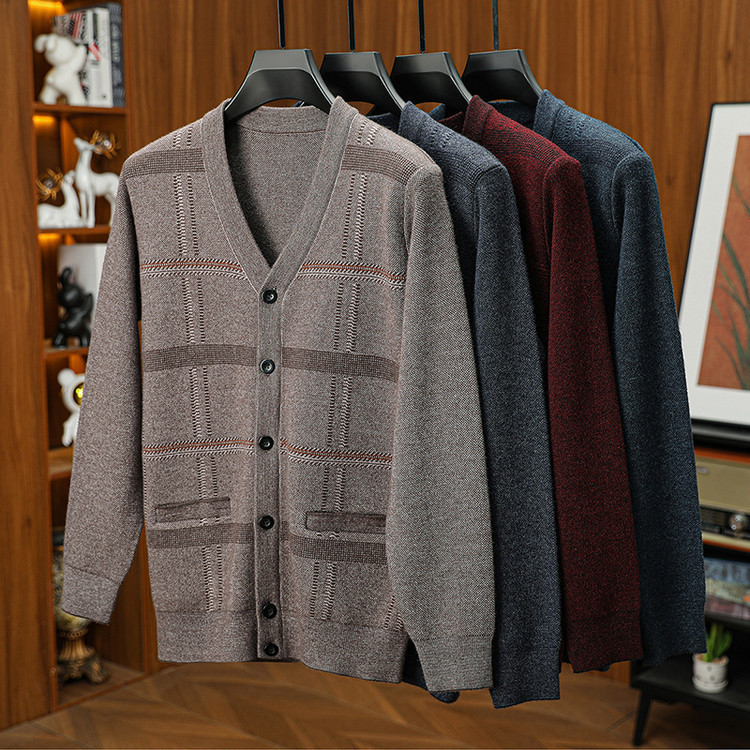 Cardigan Sweater for Men, Middle-Aged and Elderly Men's Clothing, Grandpa's Autumn and Winter Fleece-Lined Versatile Casual Knitwear Jacket, Dad's Outfit Cardigan Sweater for Men, Middle-Aged and Elderly Men's Clothing, Grandpa's Autumn and Winter Fleece-Lined Versatile Casual Knitwear Jacket, Dad's Outfit