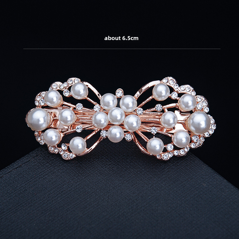 Koreanisches Haar-Accessoire mit Strass-Schleife, einfache Haarnadel für Erwachsene, Perle, horizontaler Clip, Pferdeschwanz-Clip, Top-Clip, Federclip, klein_voghion.com