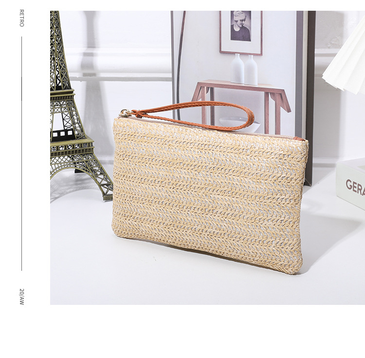 Black Pink Beige Straw Solid Color Square Evening Bags display picture 4
