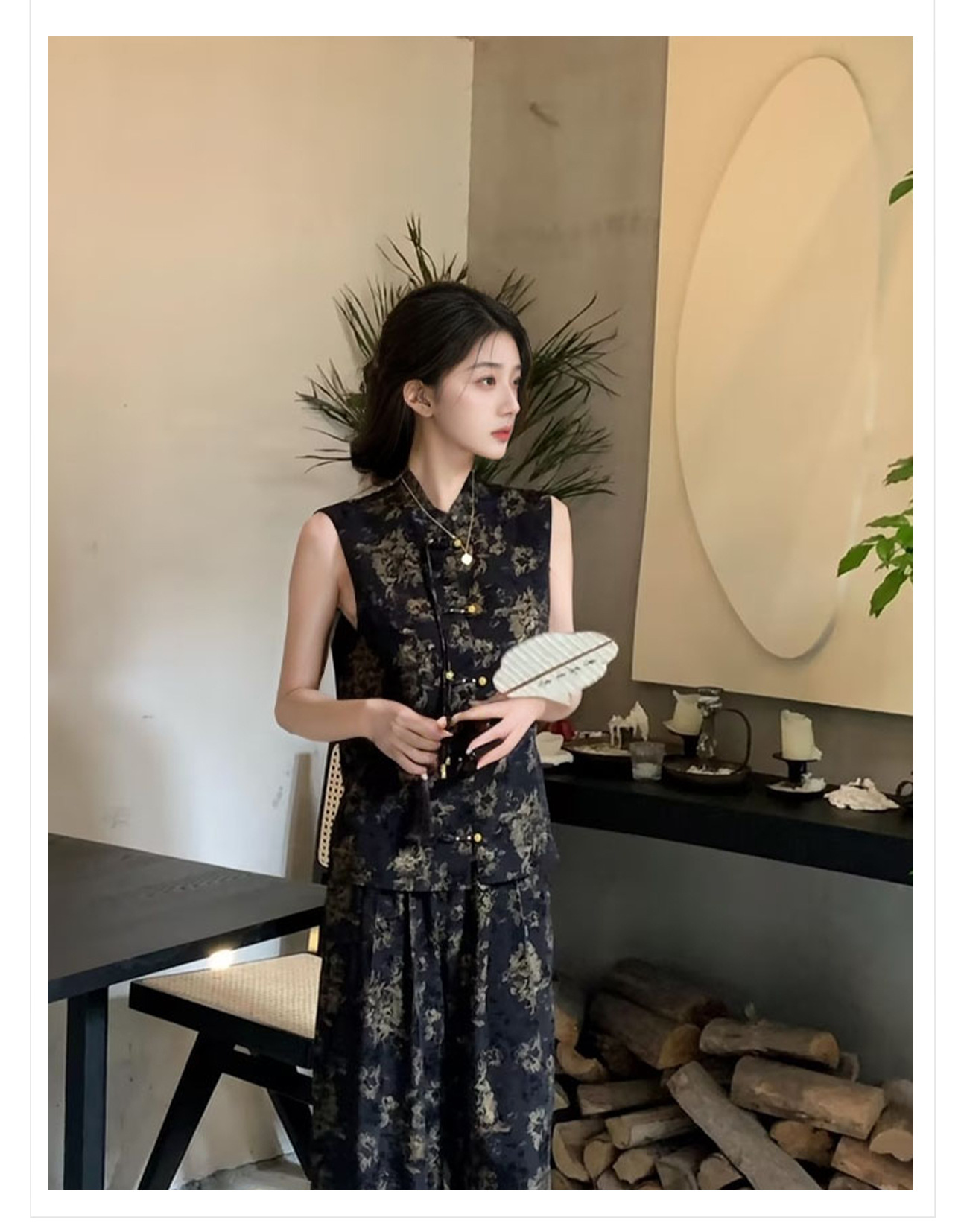 Bộ áo vest và quần dài nữ phong cách Trung Hoa mới mùa hè M6002 — Quần dài chi tiết 3