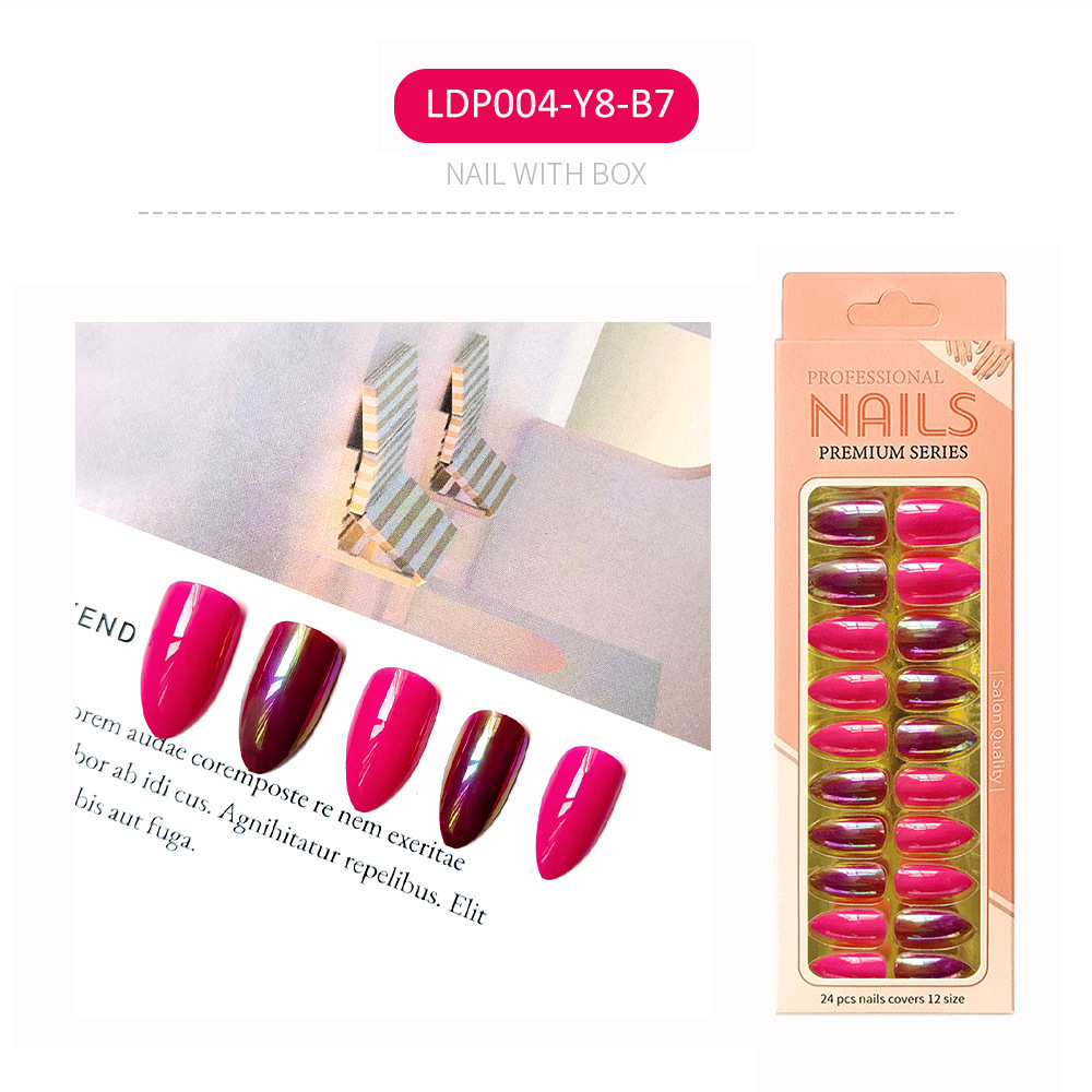 Uñas postizas iridiscentes, puntas de uñas de longitud media, uñas postizas largas en caja, puntas de uñas postizas electrochapadas.