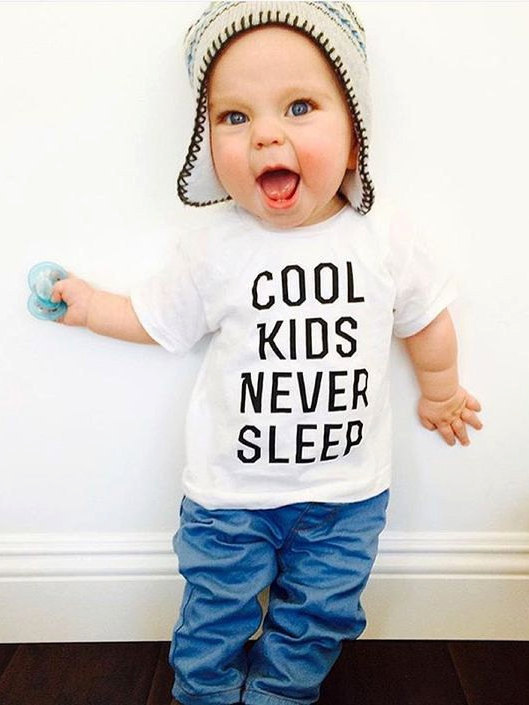 cool kids never sleep呆萌儿童欧美高棉短袖六码字母童装男女