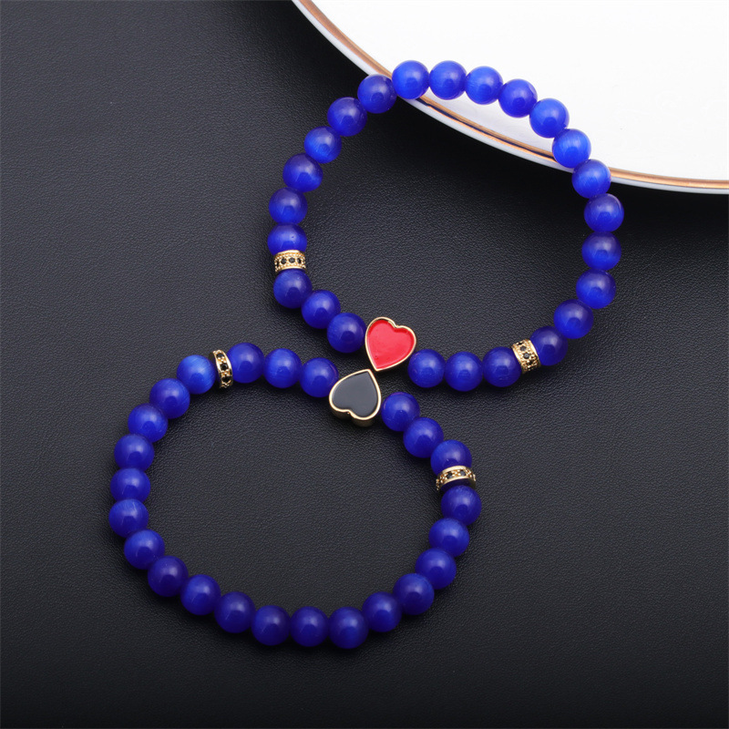Las mujeres europeas y americanas transfronterizas Opal pulsera de amor con cuentas de cobre micro-incrustaciones de aceite de gota en forma de corazón pulsera de pareja de mujeres