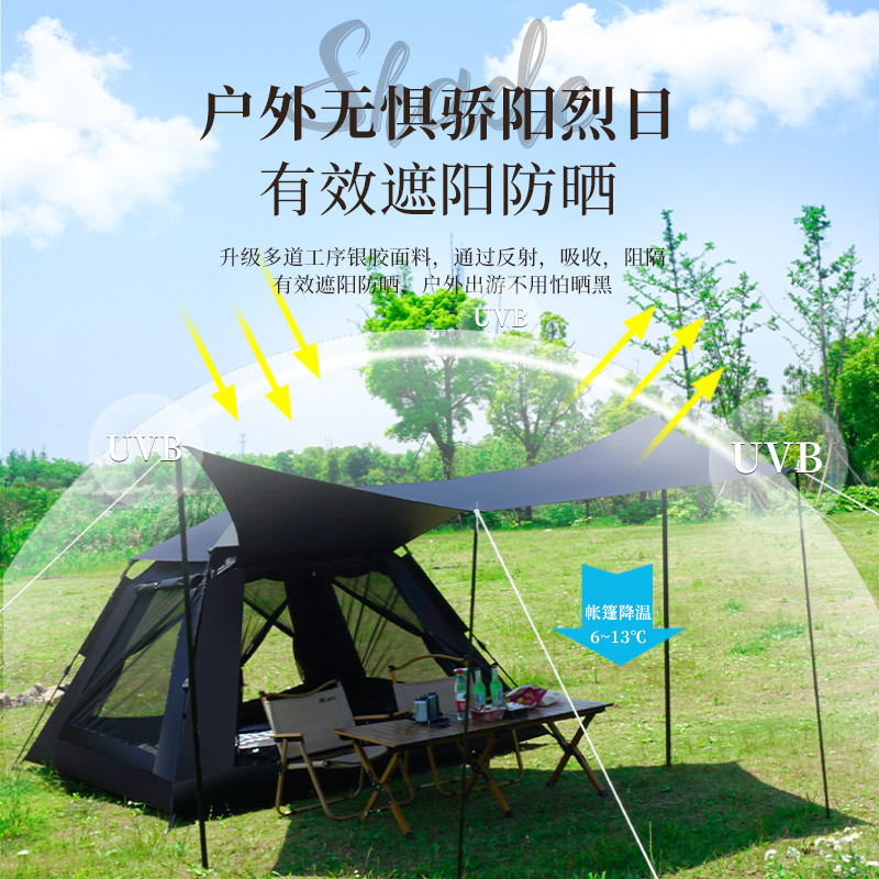 Carpa de vinilo, cortina de aire libre, equipo de camping, tienda de acampamiento de apertura rápida, tienda plegable de cuatro lados, tienda de acampamiento a prueba de lluvia, protector solar grueso