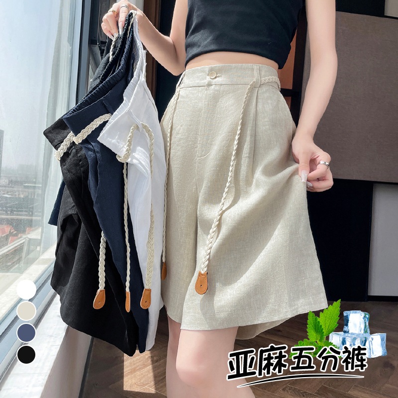 实拍 2025夏季新款韩版天丝亚麻五分裤A字阔腿高腰棉麻薄款短裤女
