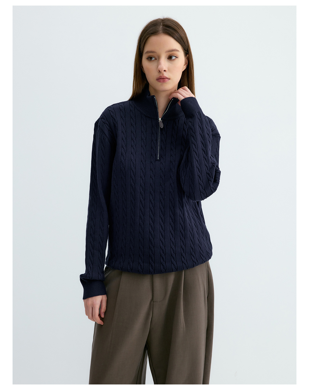 UNF 250g Half-Zip Cable-Knit Mock-Neck Sweater