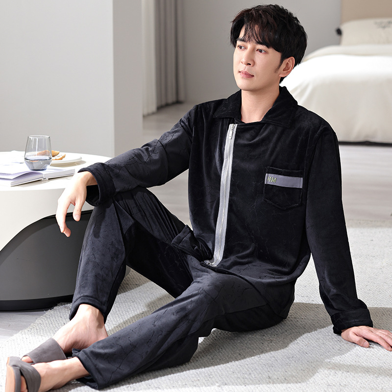 아일랜드 벨벳 남성 벨벳 잠옷 가디건 가을 겨울 두꺼운 따뜻한 양복 청소년 플러스 사이즈 집 밖에서 입을 수 있습니다